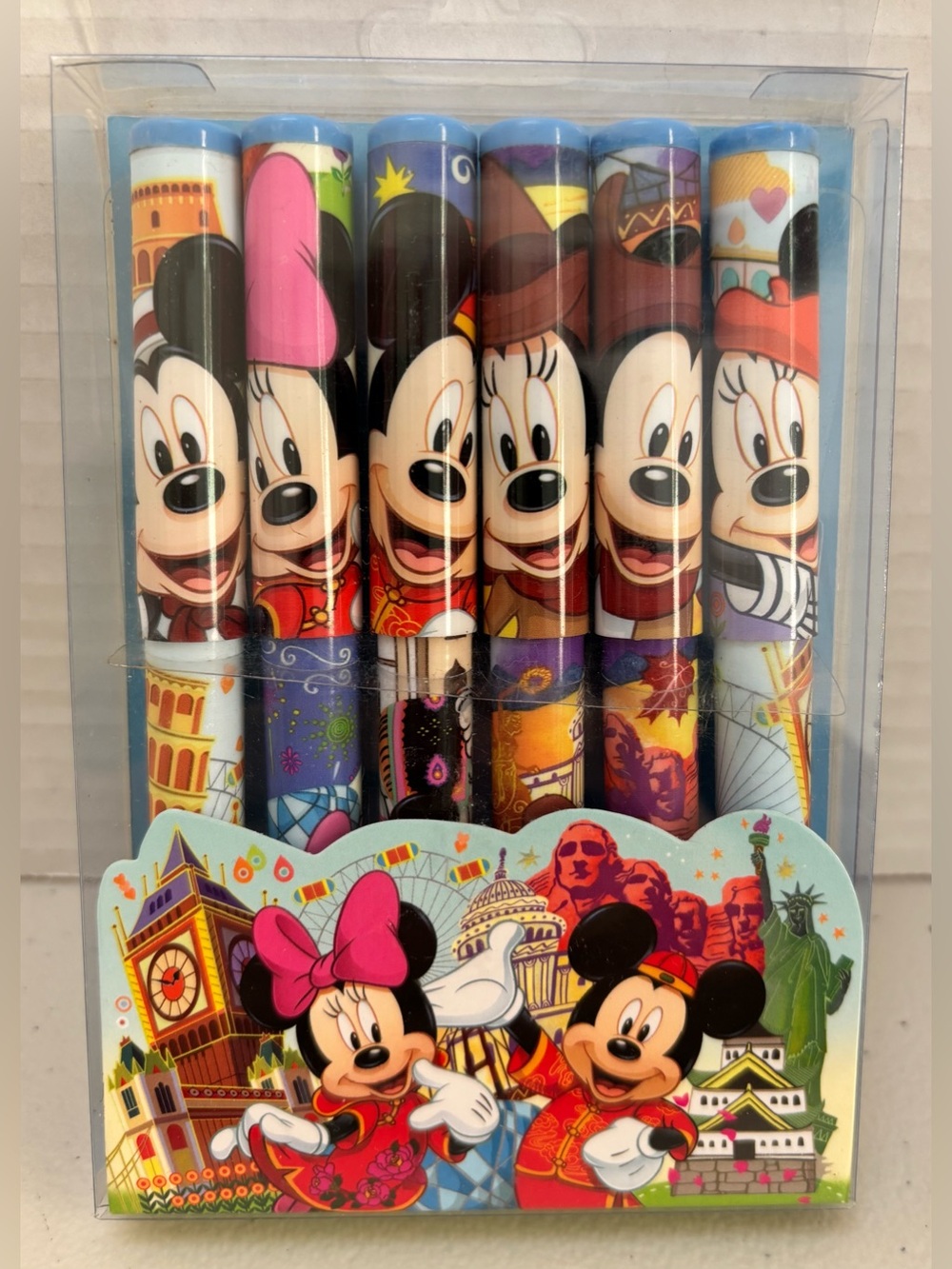 Hong Kong Disneyland Mickey Minnie 6pc Ballpoint Pen Set Blue Ink